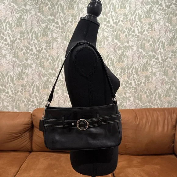 Y2K Fairweather Black Shoulder Bag Silver Buckle Belt Detail - Picture 7 of 8